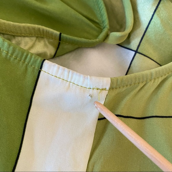 Silk Halter Crop Top Lime Green Print Plaid Summer Tube with Straps Y2K bow tie - Picture 11 of 11